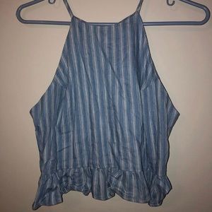 blue and white striped crop top